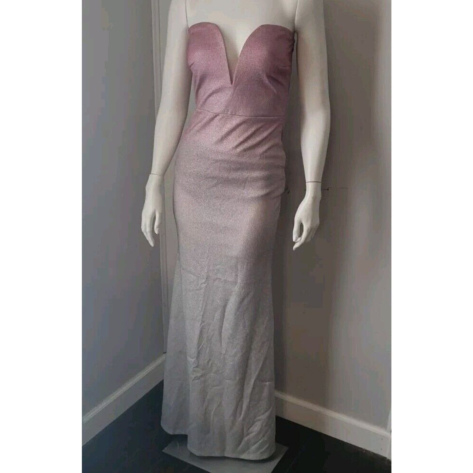 Bump Biddy Maternity Formal Dress Gown Womans Sz. S Fades Pink To Silver New